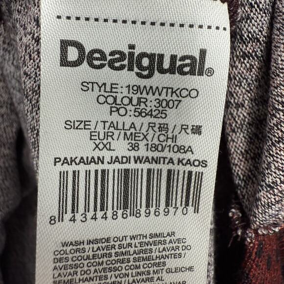 Desigual Tunic Top XXL Burgundy Floral Long Sleeve Asymmetrical Hem Boho Artsy - Picture 8 of 9